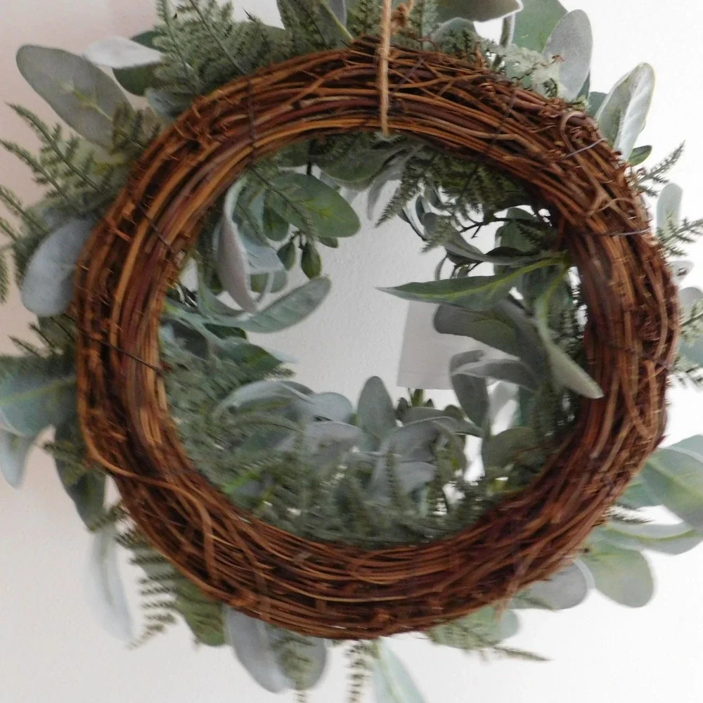 Small Lambs Ear Wreath, Small Cabinet Wreath, Mini Window Wreath, Mini Lambs Ear